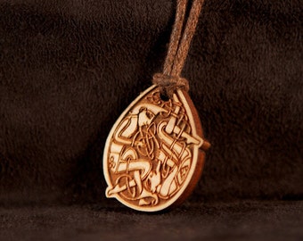 Celtic Art Pendant, Etched in Cherry Wood. Adapted from The Book of Kells.