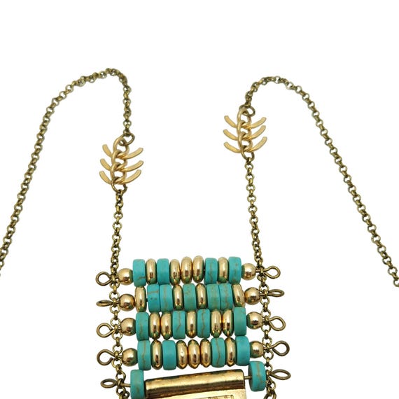 Statement Abstract Design Bead Necklace Gold Tone… - image 3