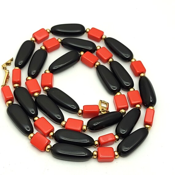 Vintage Napier Red Black Gold Lucite Acrylic Bead… - image 3