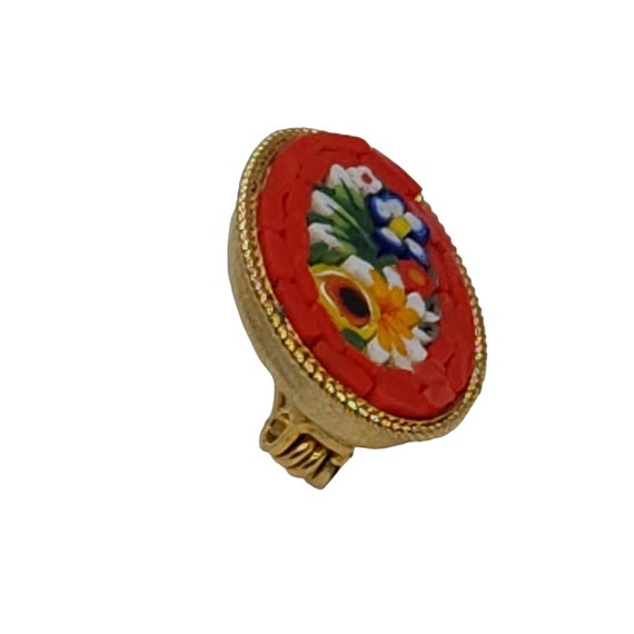 Vintage Micro Mosaic Flower Brooch Marked Italy S… - image 3