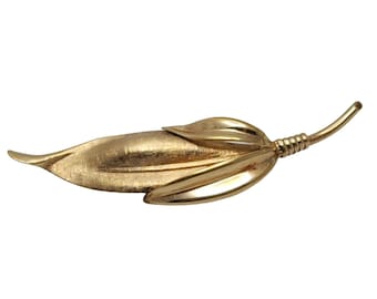 Vintage Van Dell Leaf Brooch 1/20 12K Gold Filled Pin Signed Shiny Textured