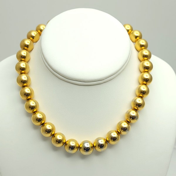 Vintage Napier Gold Tone Metal Bead Choker On Chain Collar Necklace Hook Closure