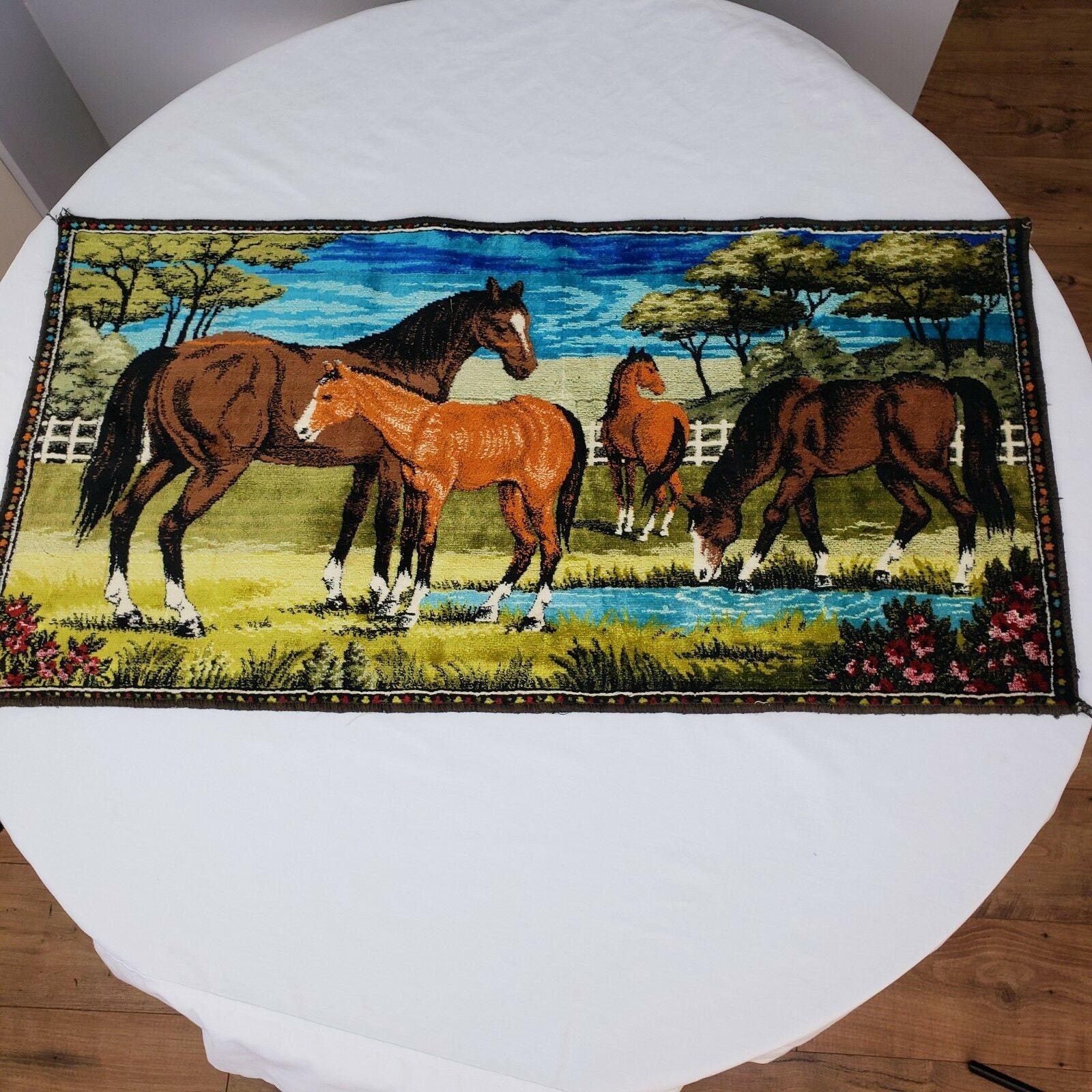 Vintage Horse Tapestry Foal Trees Flowers Water Palestine Trading Co Lebanon Size 19 X 38 Wall Hanging Table Top Display Etsy UK