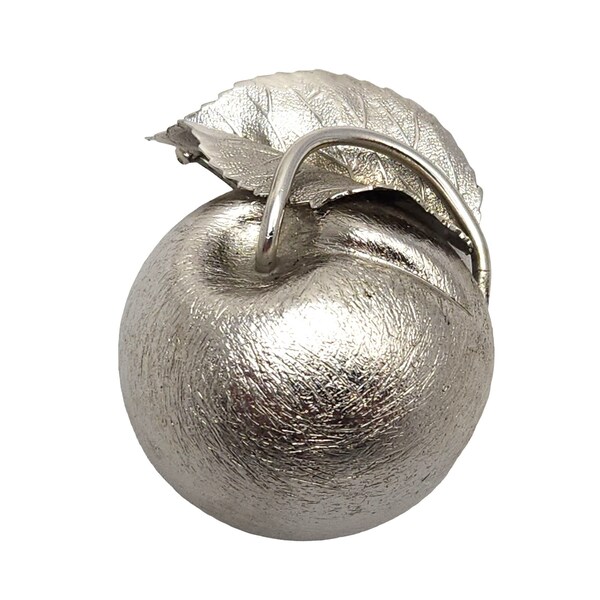 Vintage 60s Napier Apple Brooch Textured Silver Tone Fruit Pin Eugene Bertolli Warren Dontigney Orchard Treasures