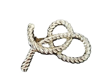 Woven Twisted Rope Brooch Silver Tone Textured Pin Abstract Design Unisex