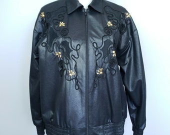 Vintage 80s Saint Germain Paris Jacket Black Gold Studded Glam Rock Womens Size Medium Full Zip Lightweight USA Made