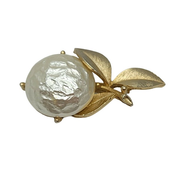 Vintage Sarah Coventry Faux Baroque Pearl Flower Brooch Gold Tone Textured Pin Dressy or Casual