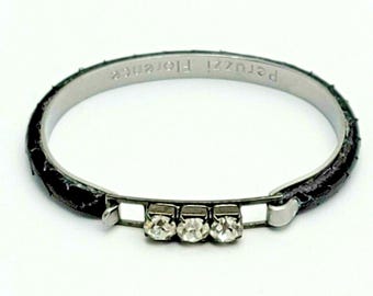 Vintage Peruzzi Florence Italy Bangle Faux Black Snakeskin Rhinestone Bracelet