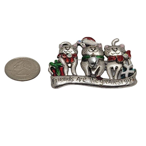 Vintage Christmas Kitty Cat Brooch Holiday Pin Fr… - image 3