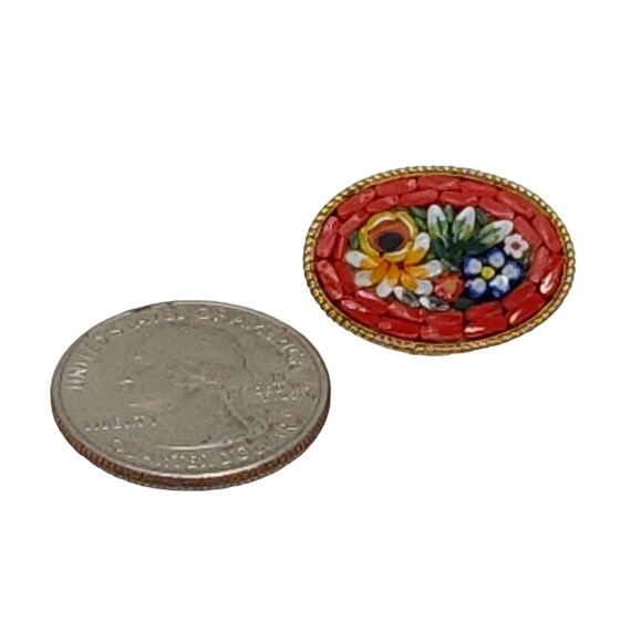 Vintage Micro Mosaic Flower Brooch Marked Italy S… - image 5