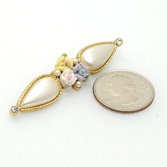 1928 Porcelain Roses Simulated Seed Pearls Pierce… - image 3