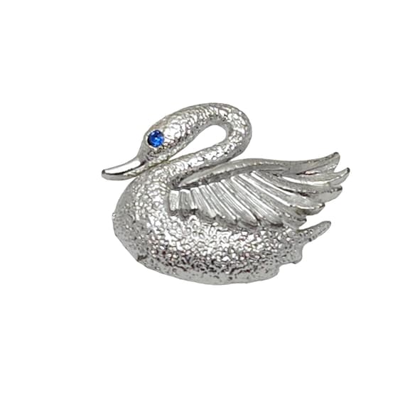 Vintage Gerrys Swan Blue Eye Brooch Silver Tone M… - image 1