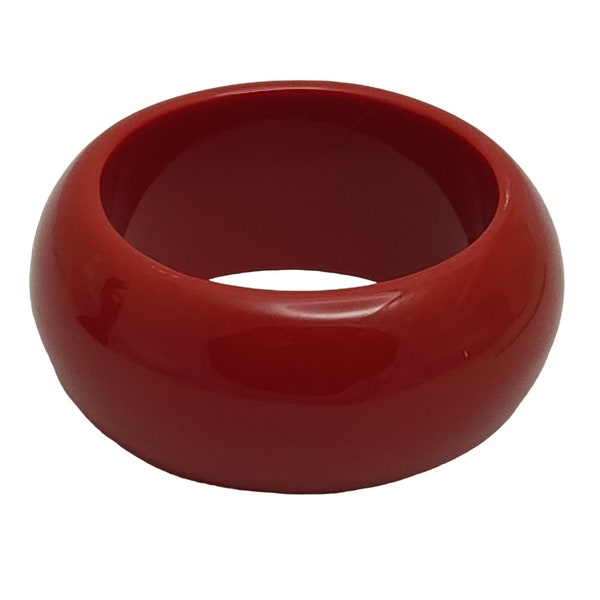 Vintage Wide Lucite Red Bangle Domed Chunky Mod Statement Runway Bracelet