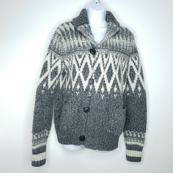 Chunky Knit Jacquard Lambs Wool Cardigan Sweater … - image 1