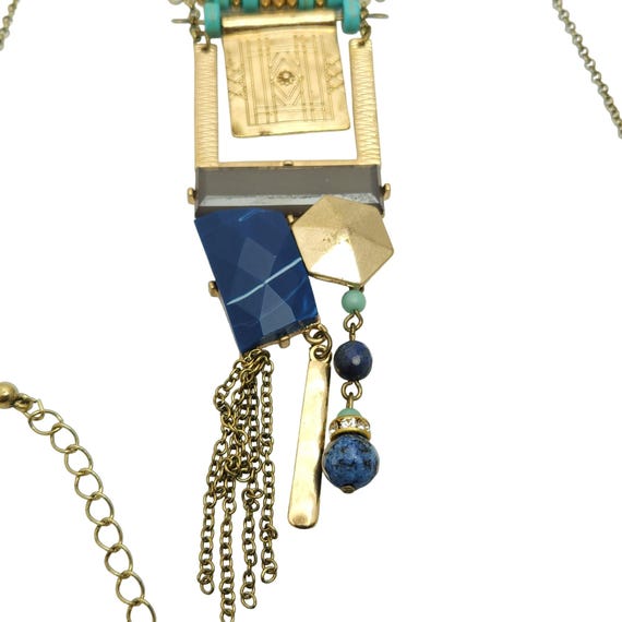 Statement Abstract Design Bead Necklace Gold Tone… - image 7