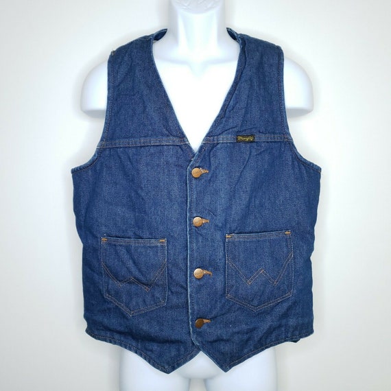 Vintage Wrangler Denim Jean Vest Sherpa Lined Men… - image 1