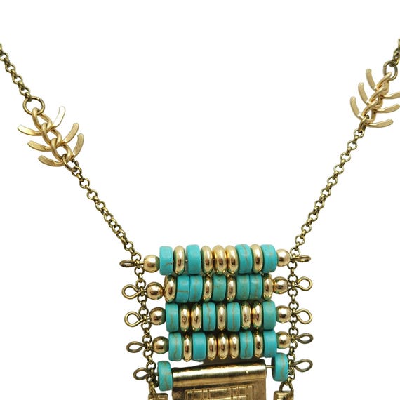 Statement Abstract Design Bead Necklace Gold Tone… - image 11