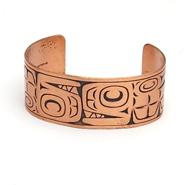 Vintage WM Wheeler Solid Copper Cuff Native Southwestern Aztec Unisex Bracelet