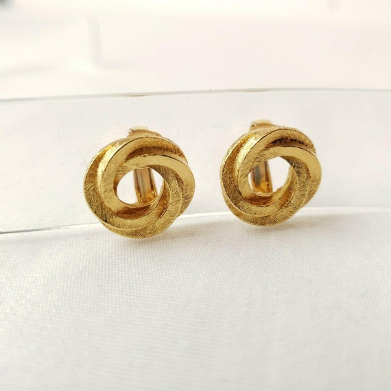 Vintage 80s Avon Golden Swirl Clip On Earrings Te… - image 2
