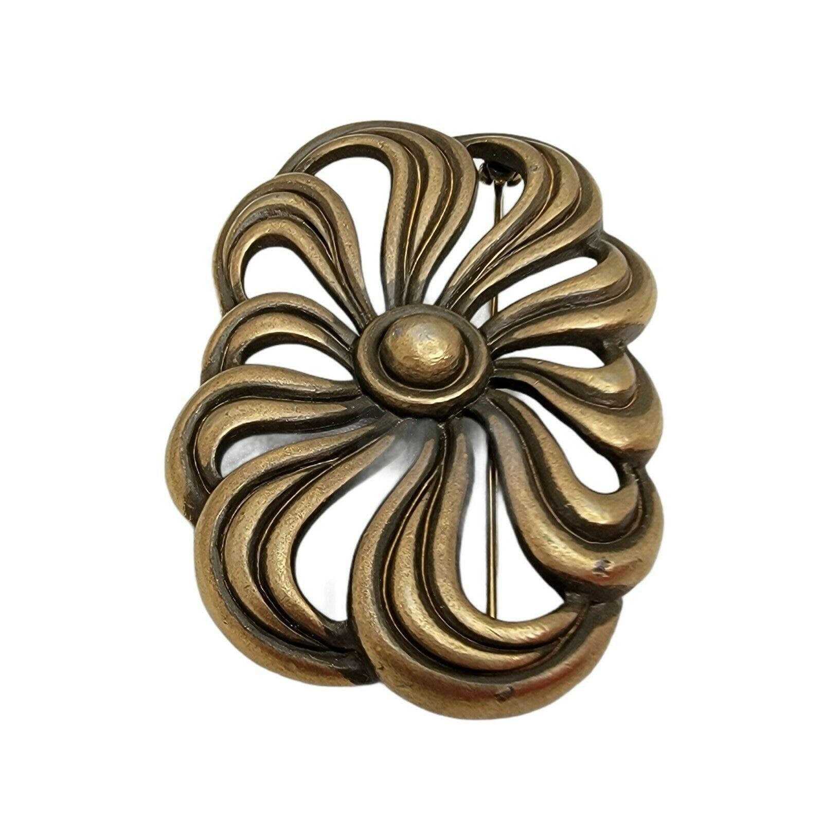 Broche Argent Rectangle Ajouré Fleurs Et Feuilles En Relief - Vintage 6 Cm - État Occasion