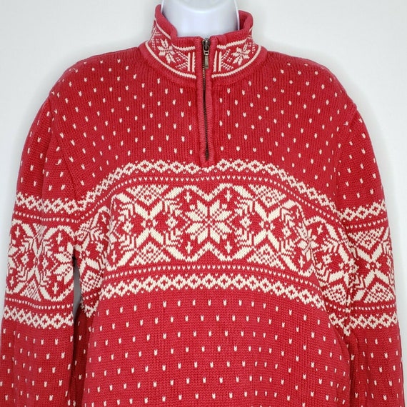 BrendasLittleBit Vintage Lands End Sweater Womens M 38 40 Quarter Zip Red Winter Ski Nordic Japan