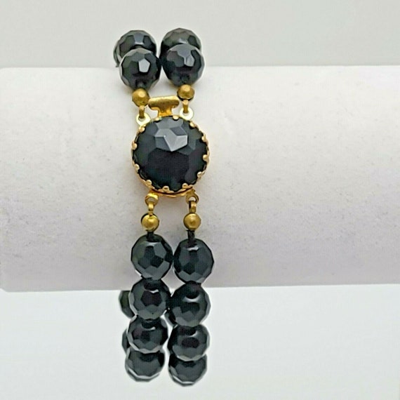 Vintage Austria Faceted Black Bead Bracelet Two S… - image 3