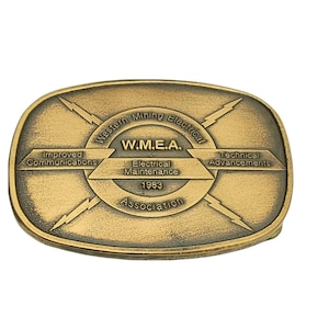 Solid Brass Belt Buckle Western Mining Electrical 1983 Indiana Metal Craft USA