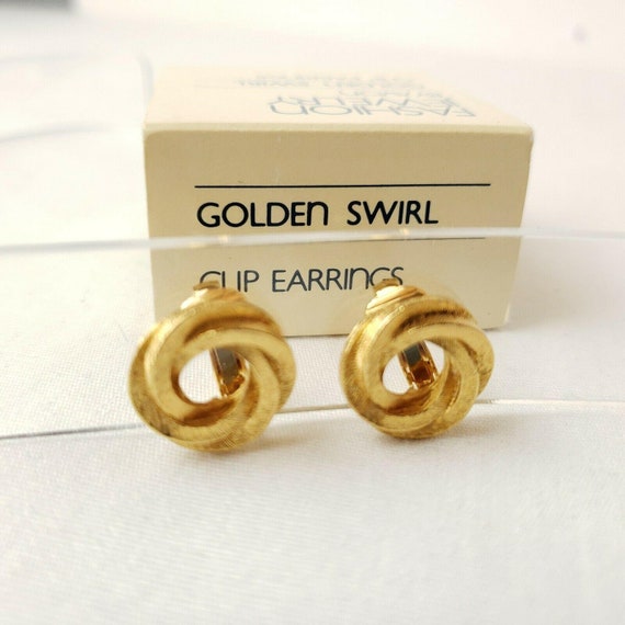 Vintage 80s Avon Golden Swirl Clip On Earrings Te… - image 1