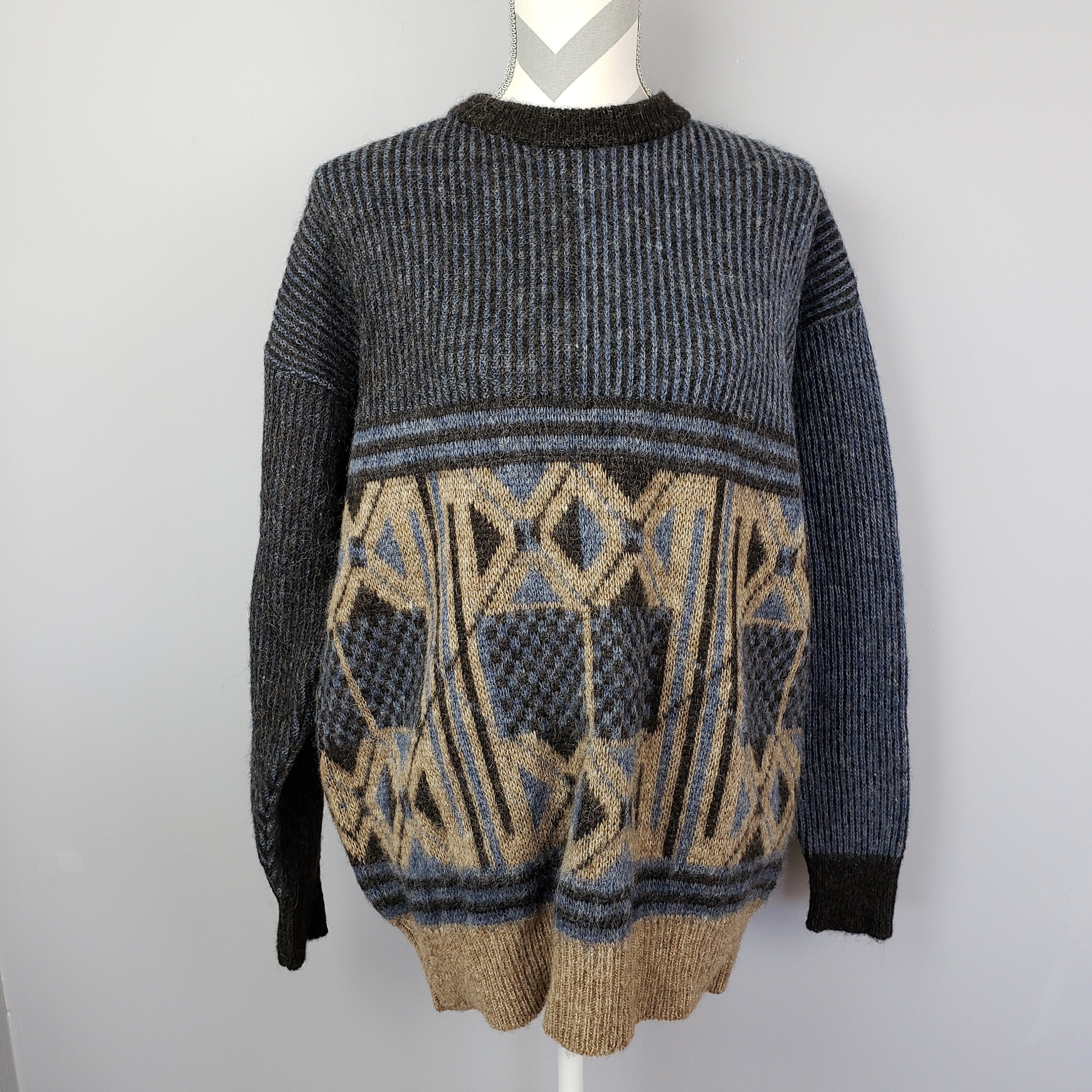 Samband Of Iceland Wool Sweater Medium Crewneck Blues Browns | Etsy