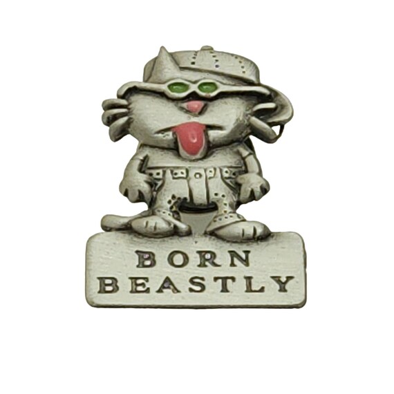 Born Beastly Cat Pin J Benton Signed Pewter Jonett