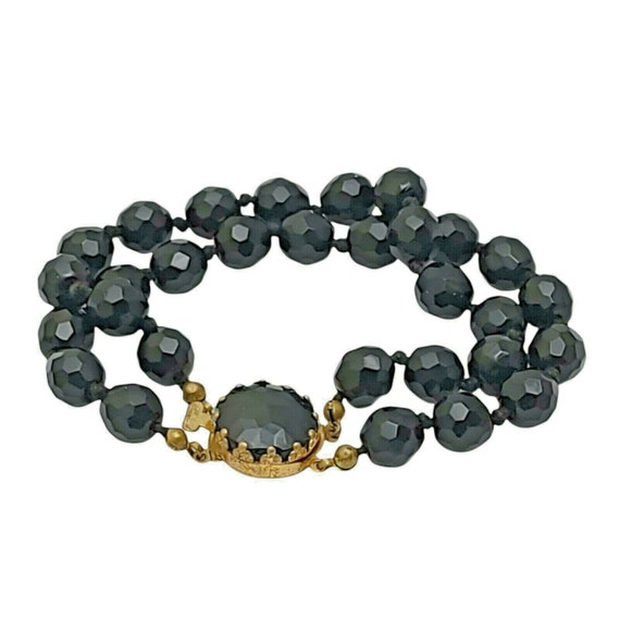 Vintage Austria Faceted Black Bead Bracelet Two S… - image 1