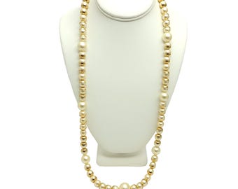Vintage Napier Faux Pearl Necklace: 30" Gold Tone Elegant Jewelry