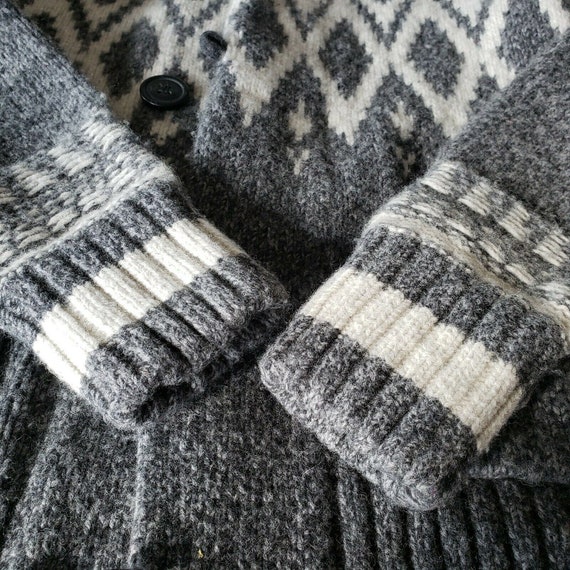 Chunky Knit Jacquard Lambs Wool Cardigan Sweater … - image 5