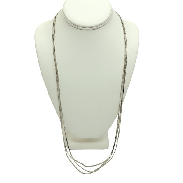 Vintage Triple Strand S Chain Napier Necklace Silver Tone Minimalist Signed Jewelry