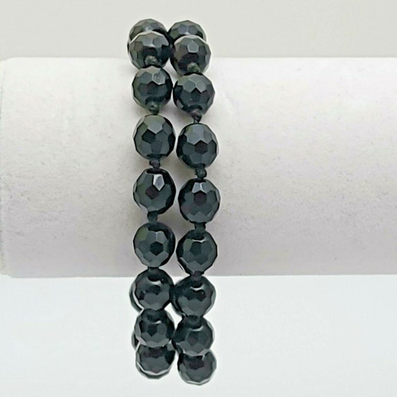 Vintage Austria Faceted Black Bead Bracelet Two S… - image 5