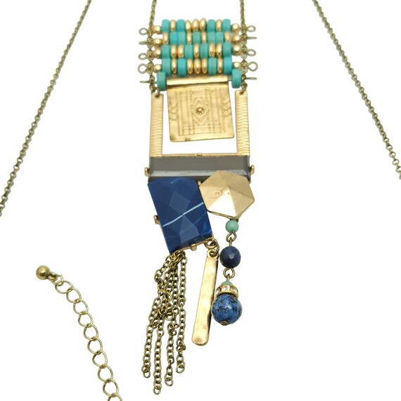 Statement Abstract Design Bead Necklace Gold Tone… - image 10