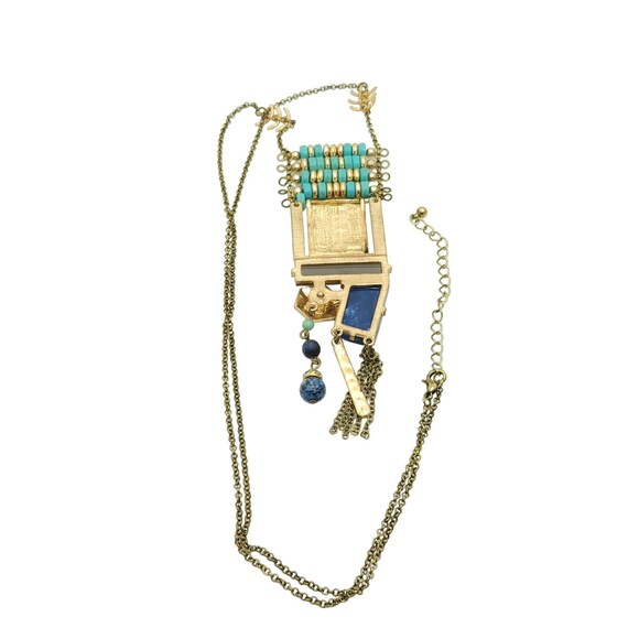 Statement Abstract Design Bead Necklace Gold Tone… - image 5