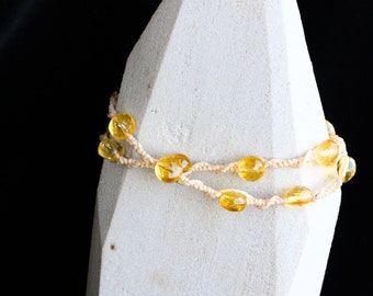 Citrine Bracelet: Semi-Precious Adjustable 15" Length Macrame Wrap Bracelet for SUN ENERGY
