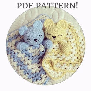 PDF PATTERN ONLY Cute Teddy Snuggle Crochet Comfort Blanket Baby Children Toy Blanket