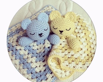 PDF PATTERN ONLY Cute Teddy Snuggle Crochet Comfort Blanket Baby Children Toy Blanket