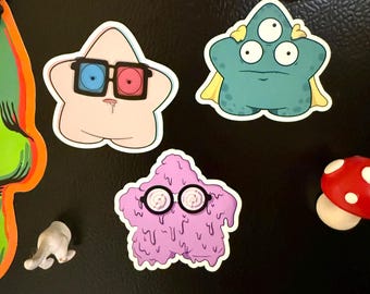 Juego de 3 imanes de nevera con forma de estrella / Imanes divertidos para el frigorífico / Juego de imanes kawaii / Imanes con personajes originales / Imanes para taquillas de oficina