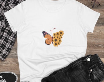 Camiseta com estampa floral de borboleta, camiseta para amantes da natureza