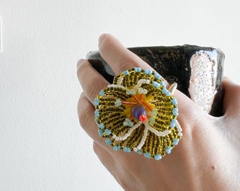 Golden Bloom Beaded Ring