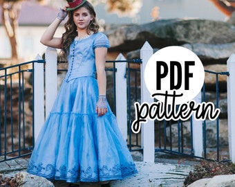 Alice's Blue Dress - Costume PATTERN for Down the Hole Blue - PDF Printable