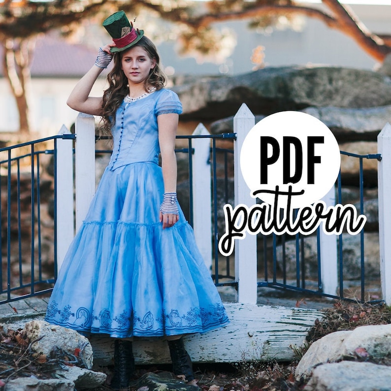 Alice's Blue Dress Costume PATTERN for Down the Hole Blue PDF Printable image 1