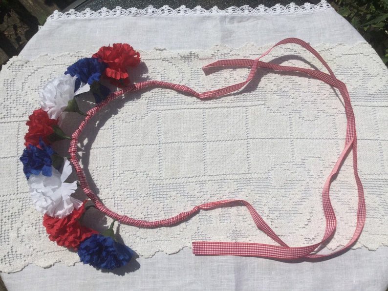 Patriotic Carnation July 4th Flower Crown Gingham