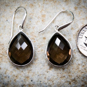 Smoky Quartz Dangle Earrings, Smoky Quartz, Stunning Smoky Quartz Checkerboard Smoky Quartz earrings - Smoky Quartz Dangle Earrings - Dangle