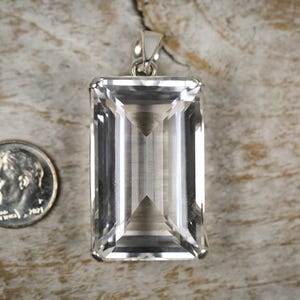Clear Quartz Pendant - Large Clear Quartz Cut Pendant - Sterling Sliver Quartz - White Quartz Pendant - Pendant Clear Crystal Quartz White