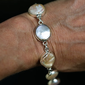Baroque Pearl Bracelet - Gorgeous Baroque Pearls in Sterling Siliver Gorgeous Subtle Pink, Purple, Yellow Irridesent Baroque Pearl Bracelet