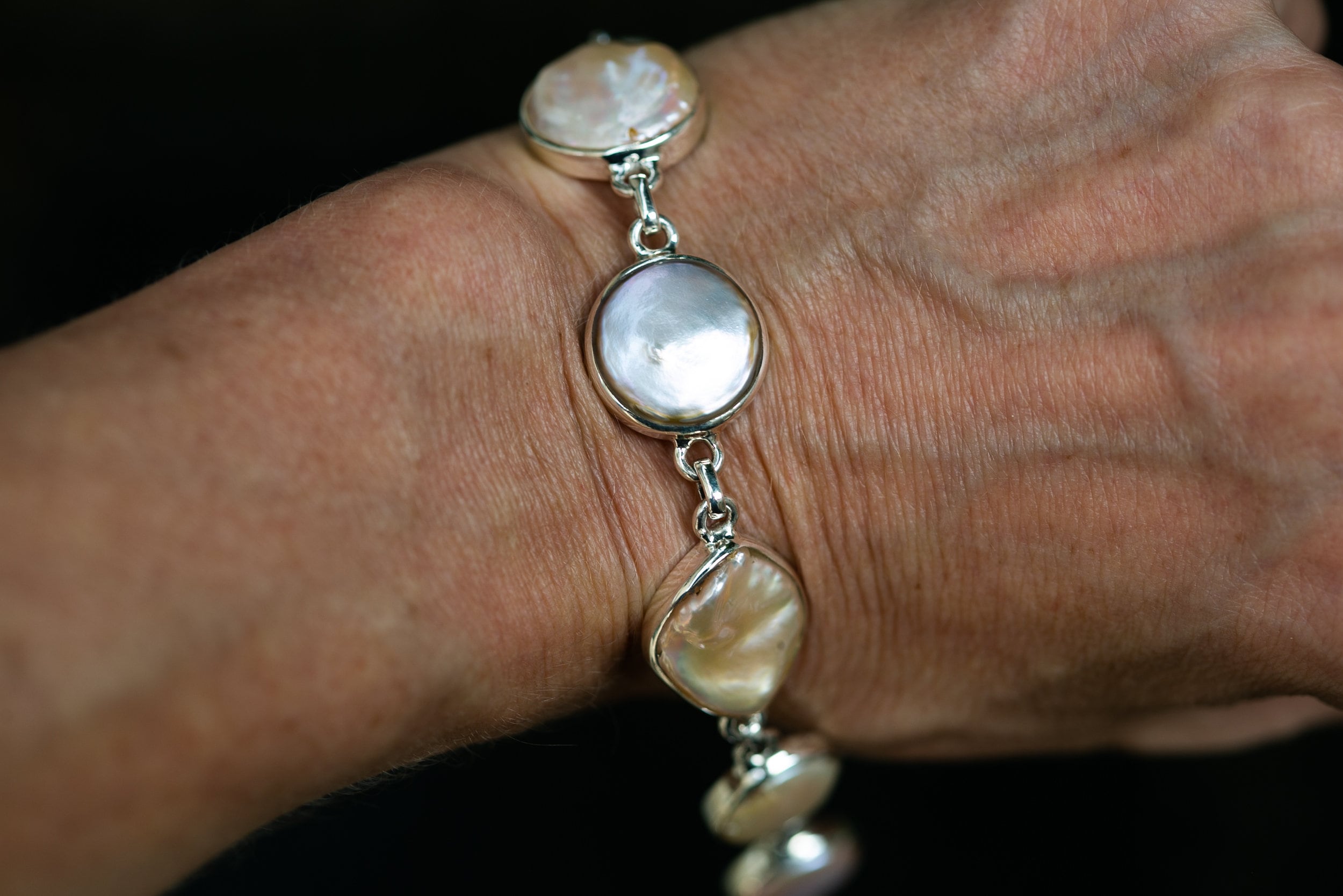 Baroque Pearl Bracelet - Gorgeous Baroque Pearls in Sterling Siliver Gorgeous Subtle Pink, Purple, Yellow Irridesent Baroque Pearl Bracelet